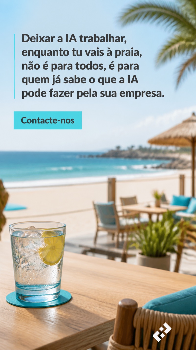Variação 2 — o mesmo brief noutra composição: o título e a chamada à acção sobem para o topo, com mais céu à direita.
