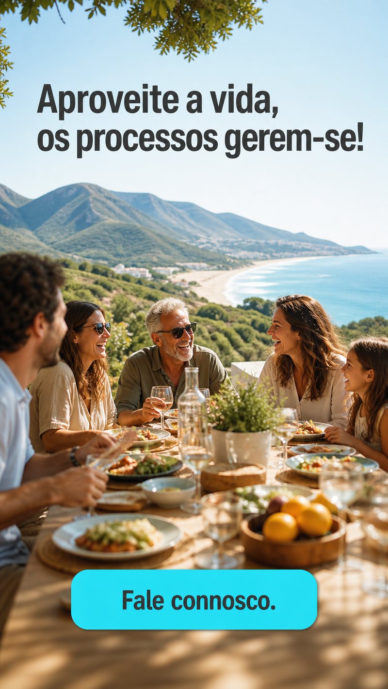 Criativo gerado a partir de um brief de texto, um almoço de família com vista para o mar, ainda sem qualquer logótipo aplicado.